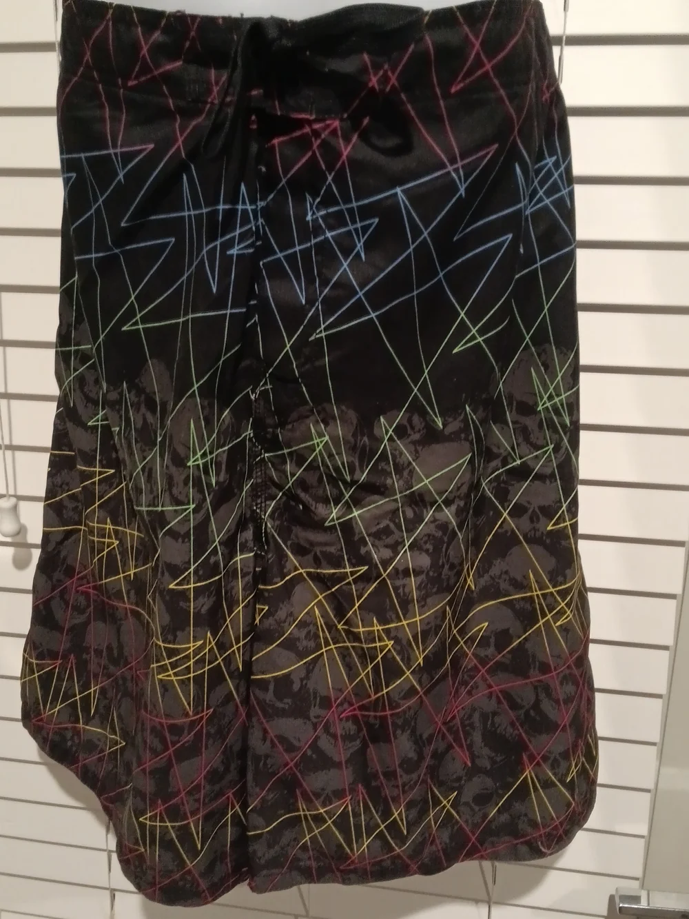 Route 66 Black Swimming Trunks with Neon Scribble Print And Faded Skulls Size XX